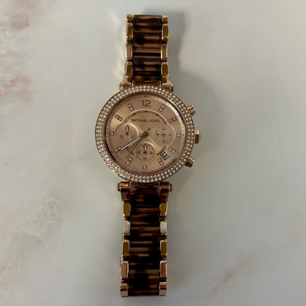 Michael Kors Oversized Parker Rose Gold-Tone Acetate Watch